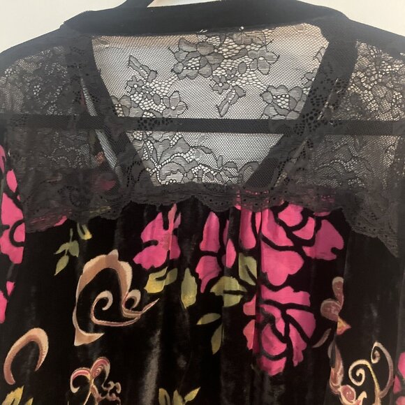 POL Button Blouse Women M Velvet Burnout Floral Ruffle Pleats Lace Feminine Top - Picture 6 of 12